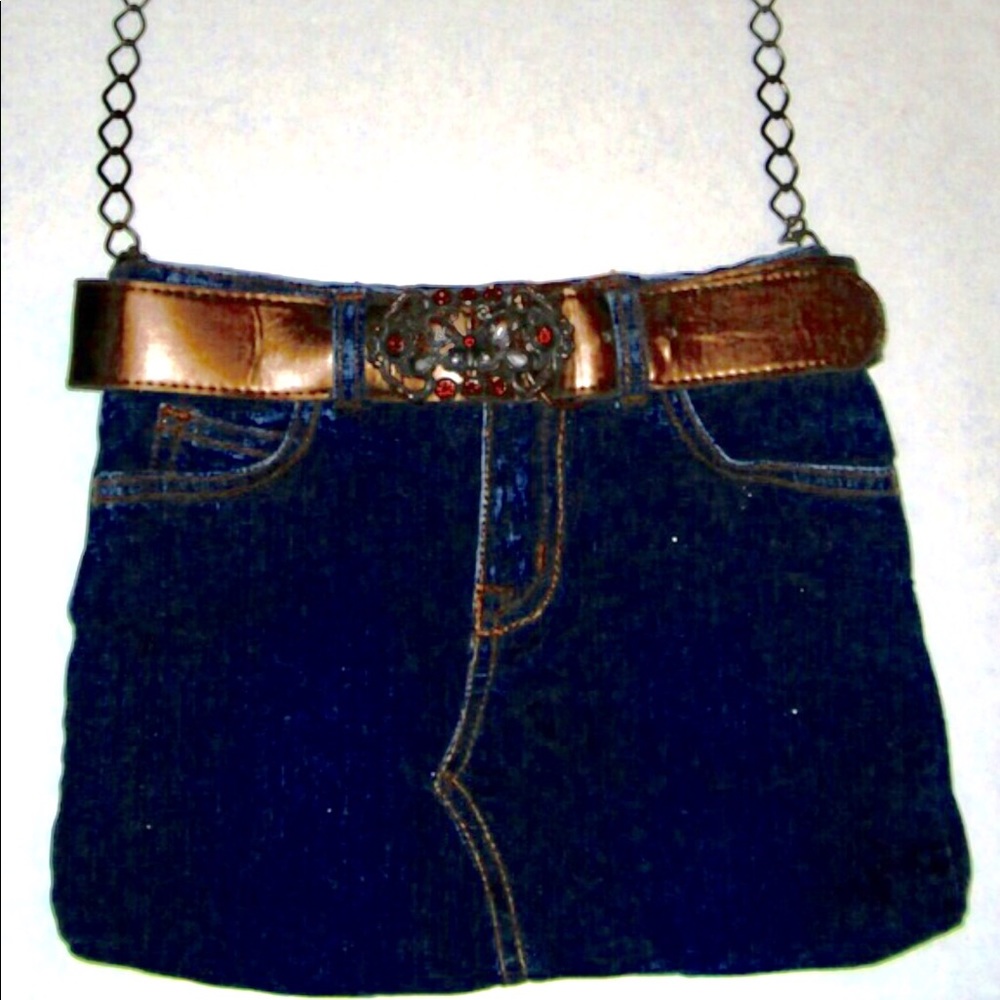 Denim jean bag with chain strap